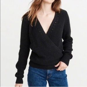 Abercrombie and fitch black chunky knit wrap sweater size small